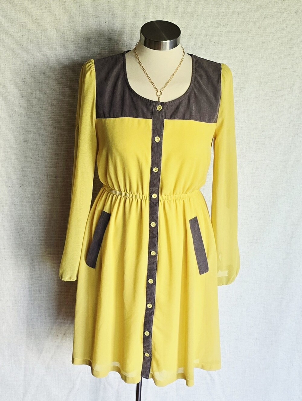 YA Los Angeles Yellow/Grey Color Block Dress